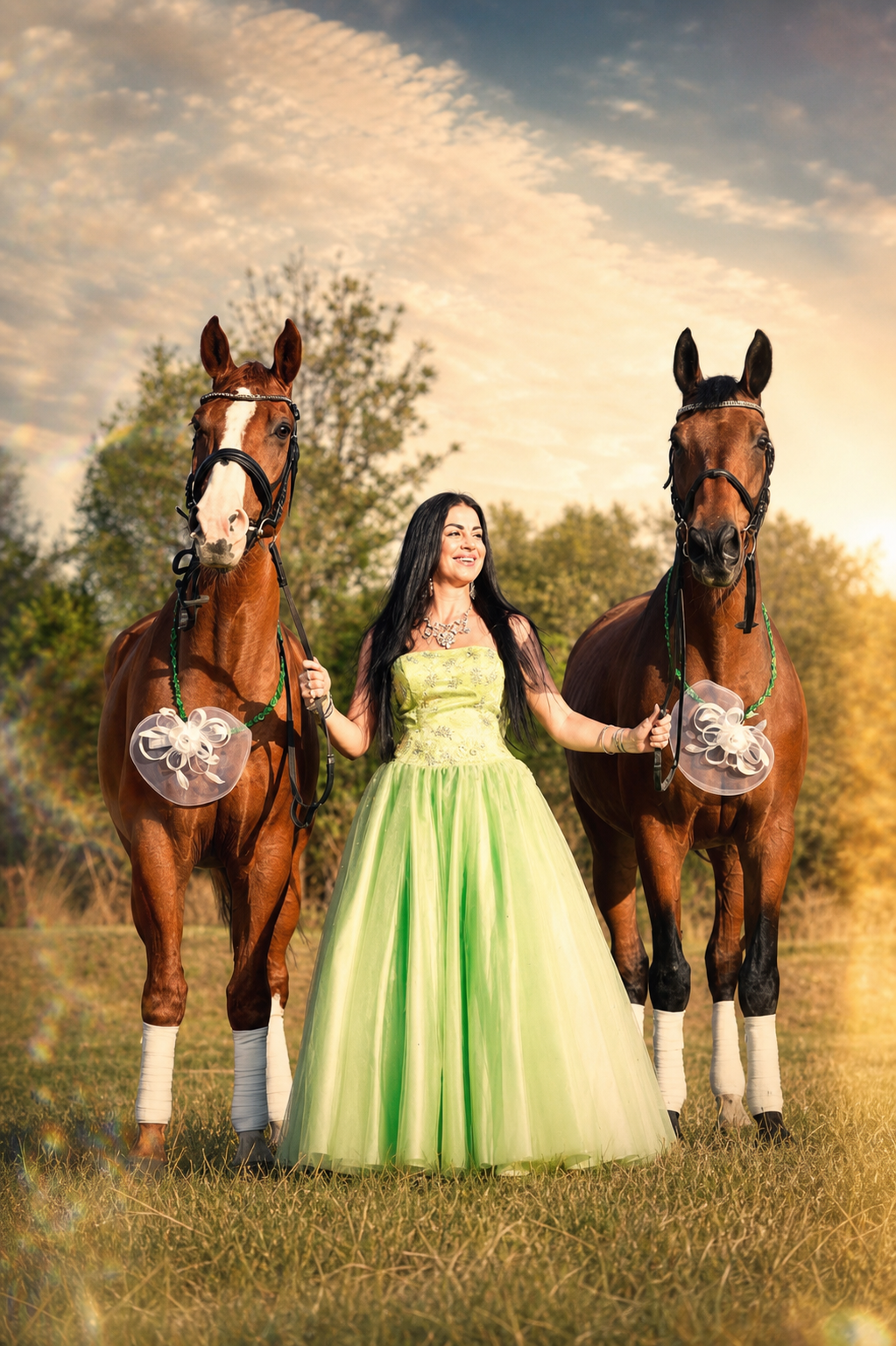 Vrouw tussen twee paarden